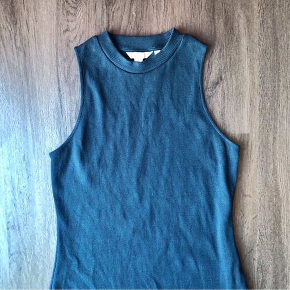 Boden Ribbed Bodycon Midi Dress Dark Blue Size 8P 90s Contemporary High Neck - Picture 3 of 8